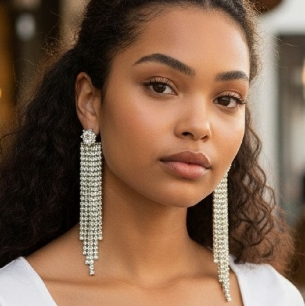HP 🎉 Sterling Silver Diamond Chandelier Dangle Drop Earrings Romantic Boho Chic